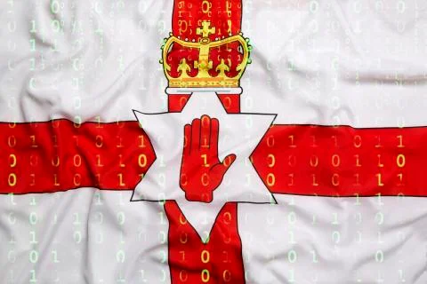 Binary code with Northern Ireland flag, data protection concept Foto stock