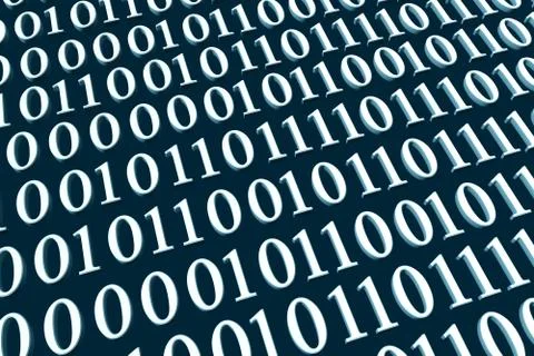 Binary code number one and zero digital technology background. 3D rendering Illustrazione stock