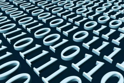 Binary code number one and zero digital technology background. 3D rendering Illustrazione stock