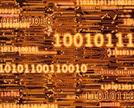 BINARY CODE NUMBERS AND CIRCUIT BOARD BACKGROUND 库存照片