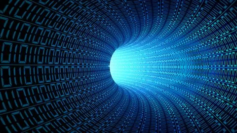 Binary code numbers in blue abstract speed motion in highway tunnel for techn Stock Illustration