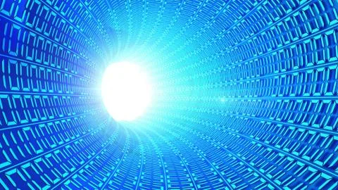 Binary code numbers in blue abstract speed motion in highway tunnel with ligh Illustrazione stock