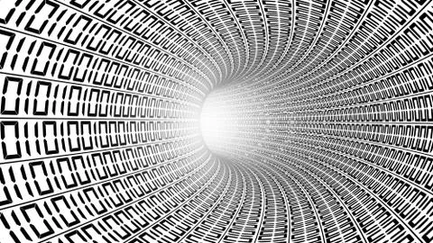 Binary code numbers in white abstract speed motion in highway tunnel for tech Stock Illustration