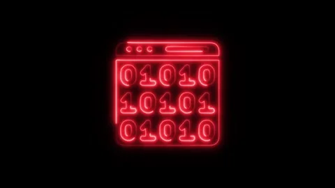 Binary Code Outline Icon in HD Video Neon Animation Stock Footage 304552114