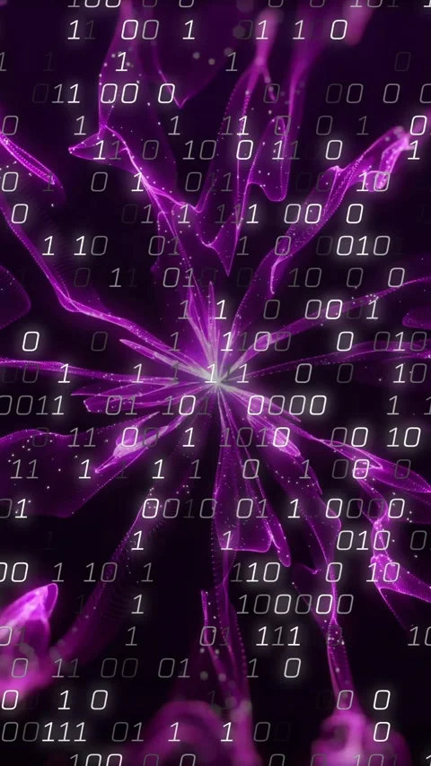 Binary code over abstract purple fractal animation Stock Footage 343028537