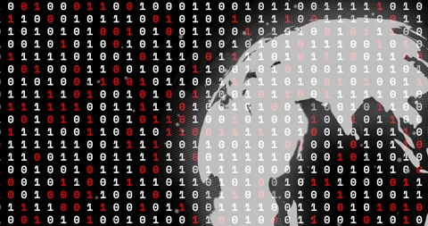 Binary code over animation of globe, representing global data processing 動画素材 306718911