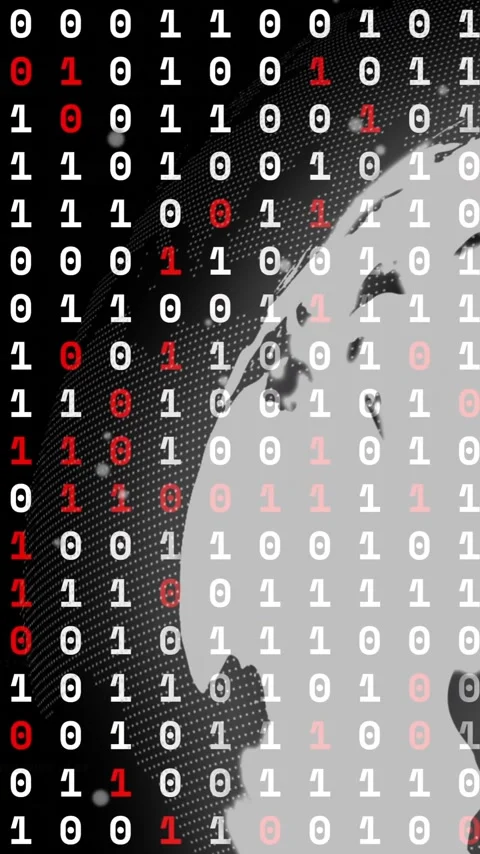 Binary code over animation of globe, representing global data processing Stock Footage 342015590