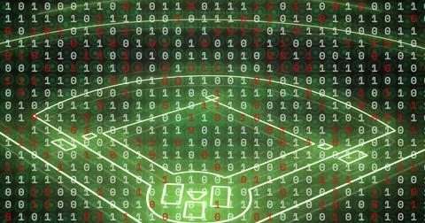Binary code over baseball field image, representing data analysis in sports Stock Illustration