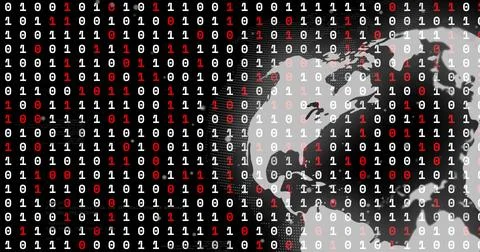 Binary code over image of globe, representing global data processing Stock Illustration