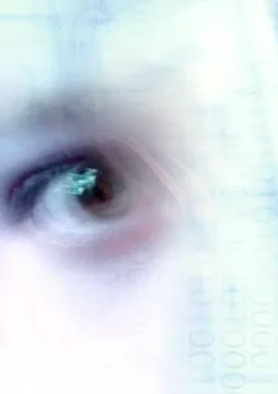 Binary Code overlaying eye, montage Foto stock