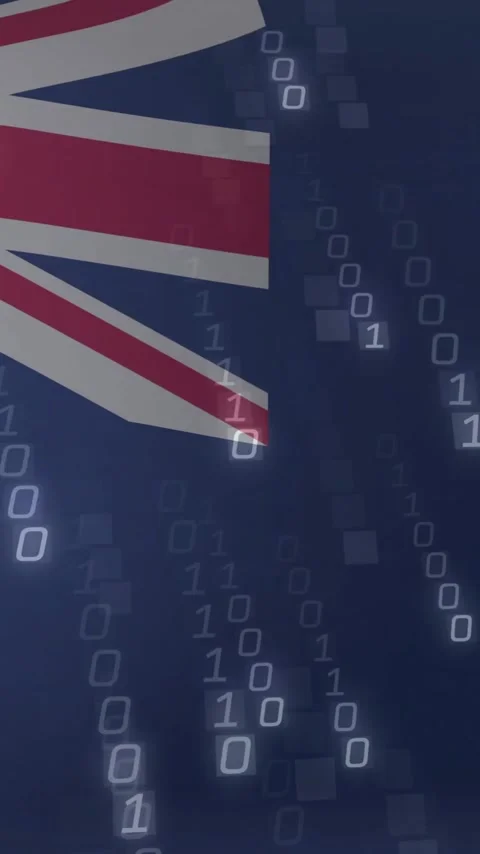 Binary code overlaying Falkland Islands flag in animated digital concept scene Stock Footage 319811381