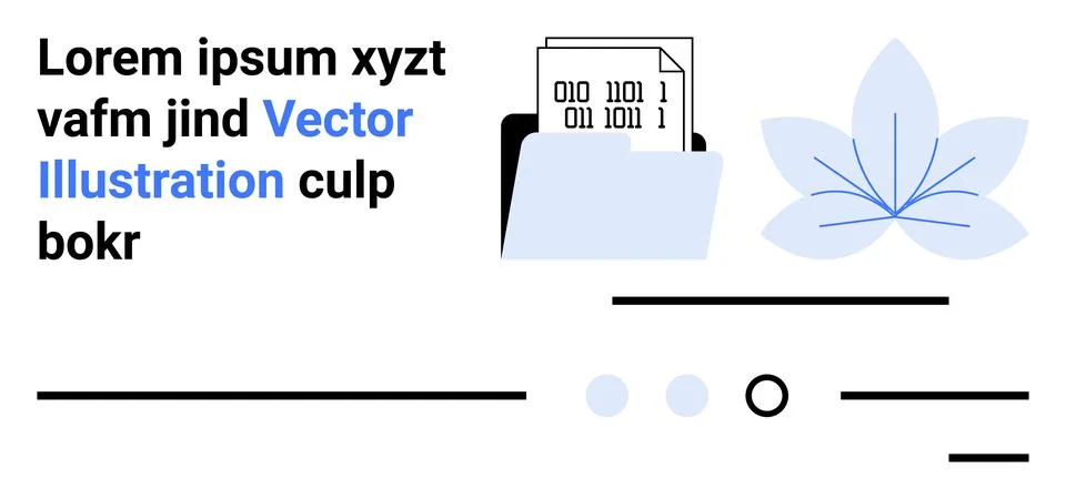 Binary code paper in a folder, abstract flower, lines, and dots. Ideal for di 스톡 일러스트