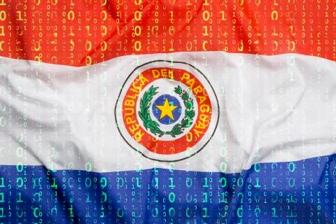 Binary code with Paraguay flag, data protection concept Foto stock
