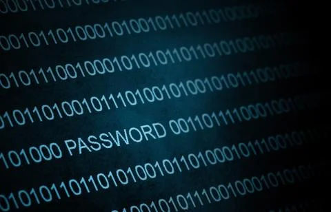 Binary code, password on LCD-screen, grain effect Foto stock