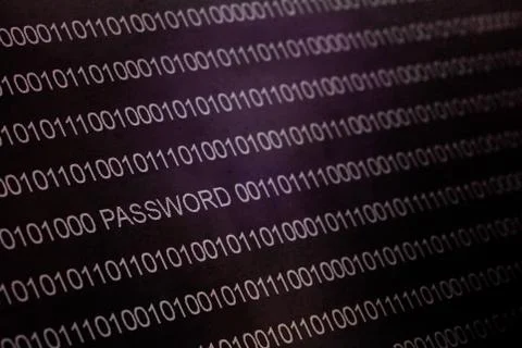Binary code, password on LCD-screen Foto stock