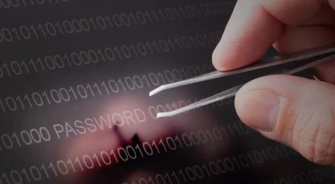 Binary code, password vulnerability taking out with tweezers Stock Photos