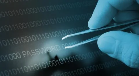 Binary code, password vulnerability taking out with tweezers 스톡 사진