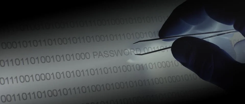 Binary code, password vulnerability taking out with tweezers Foto stock