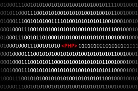 Binary code with PHP on black background Stock Illustration