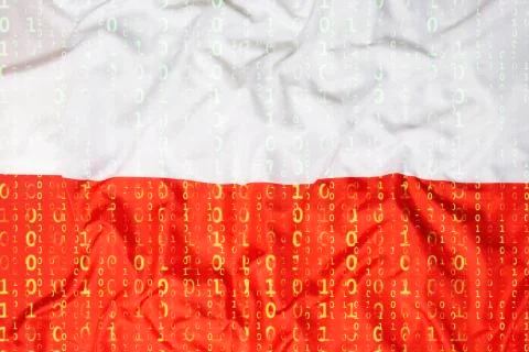 Binary code with Poland flag, data protection concept Illustrazione stock