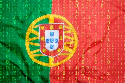 Binary code with Portugal flag, data protection concept イラスト素材