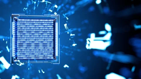 Binary code processor in a futuristic network representing data technology. Video stock 346916201