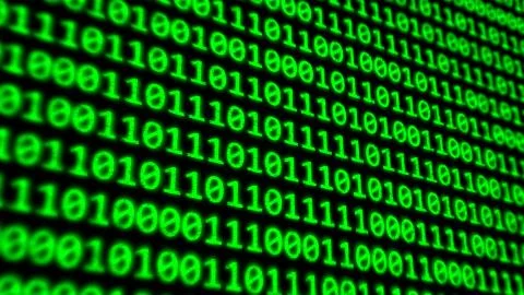 Binary Code Program Digits on Dark Computer Monitor Screen Stock Illustration