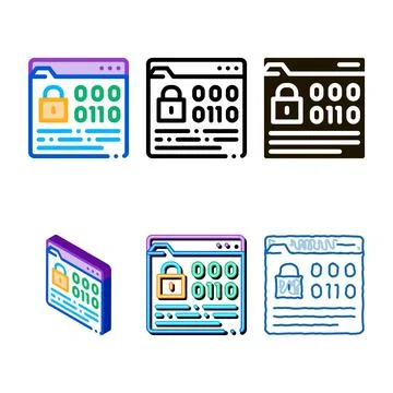 Binary code protection icon multipack vector outline Stock Illustration