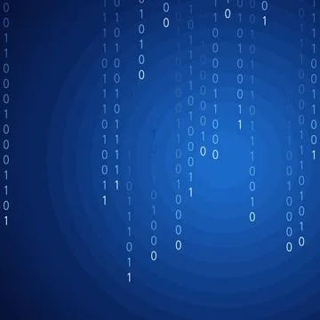 Binary code rain abstract technology background with falling zeros and ones on Stock Illustration
