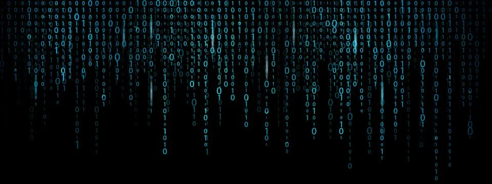 Binary code rain background with matrix style. Futuristic digital bg with f.. Stock Illustration