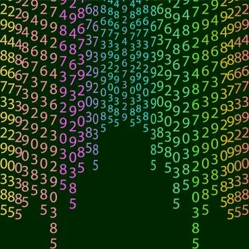 Binary code rainbow and black green background with digits on screen. Algorithm Stock Illustration