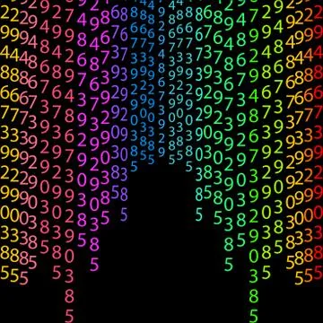 Binary code rainbow and black green background with digits on screen. Algorithm Stock Illustration