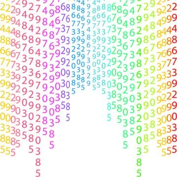 Binary code rainbow and white background with digits on screen. Algorithm binary Stock Illustration