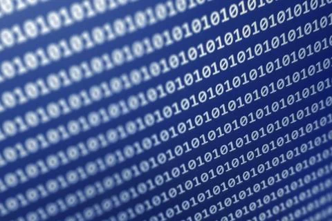 Binary code represented visually, showcasing a digital background with ones and 写真素材