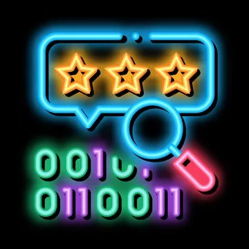 Binary code research and assessment neon glow icon illustration Stock Illustration