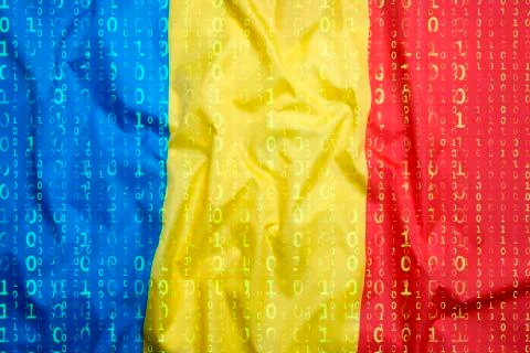 Binary code with Romania flag, data protection concept Foto stock