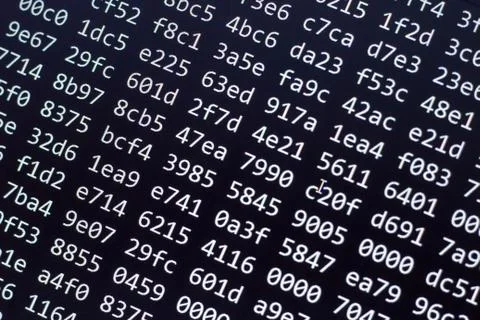 Binary code screen close up Stock Photos