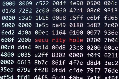 Binary code screen close up Foto stock