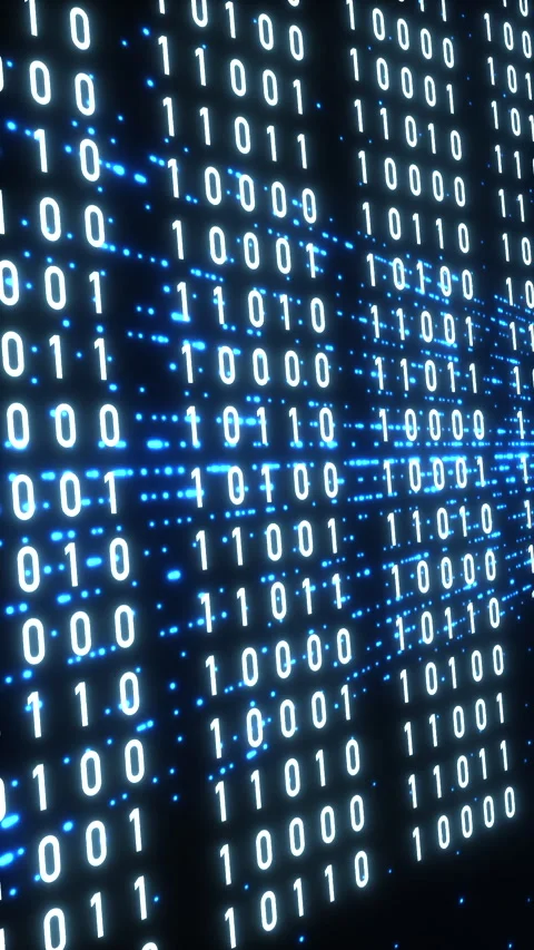 Binary code on the screen, digital reflections, bits and bytes. Vidéo 337051863