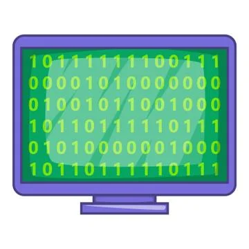 Binary code on screen icon, cartoon style Stock Illustration