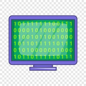 Binary code on screen icon, cartoon style Stock Illustration