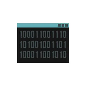 Binary code on screen icon, flat style Stock Illustration