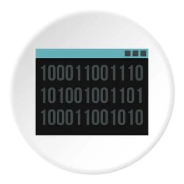 Binary code on screen icon, flat style Stock Illustration