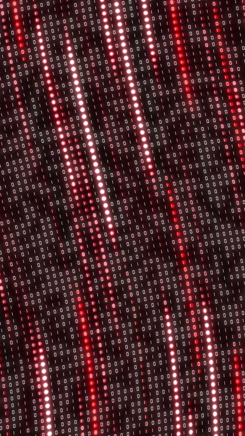 Binary code on screen with round glowing red pixels. Variable digital code Stock Footage 275278387
