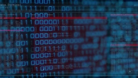 Binary code scrolling starting Data Terminal running minicode Stock Footage 317128768