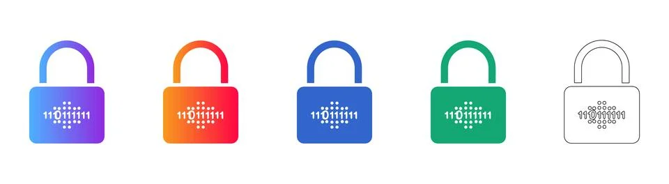 Binary Code Security Lock Icons Stock Illustration