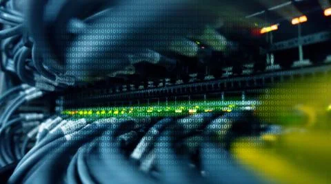 Binary Code on Server Room Background. Abstract Wallpaper Stock Photos