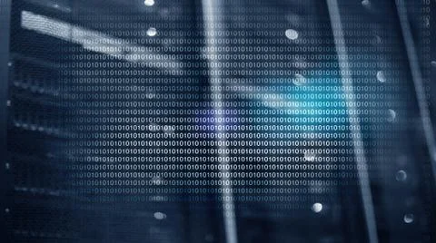 Binary Code on Server Room Background. Abstract Wallpaper Foto stock