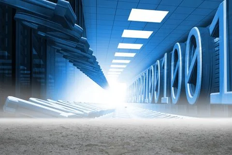 Binary code in server room 스톡 사진