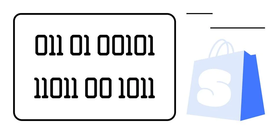 Binary Code on Shopping Bag Background with Light Design Elements Stock Illustration